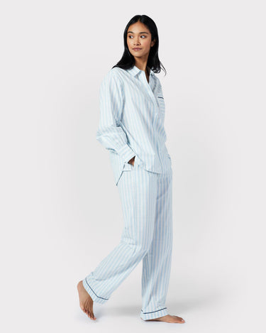 Poplin Stripe Long Pyjama Bottoms - Blue & White